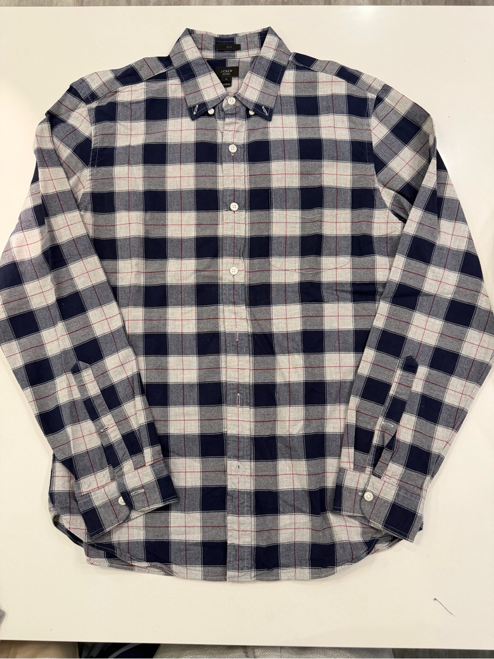 J. Crew Men’s Navy, White & Red Plaid Button-Down Shirt